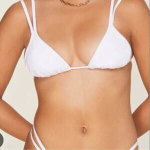 Andie X Demi Moore The Cannes Bikini Top White Gold Closure Open Back Size L NEW